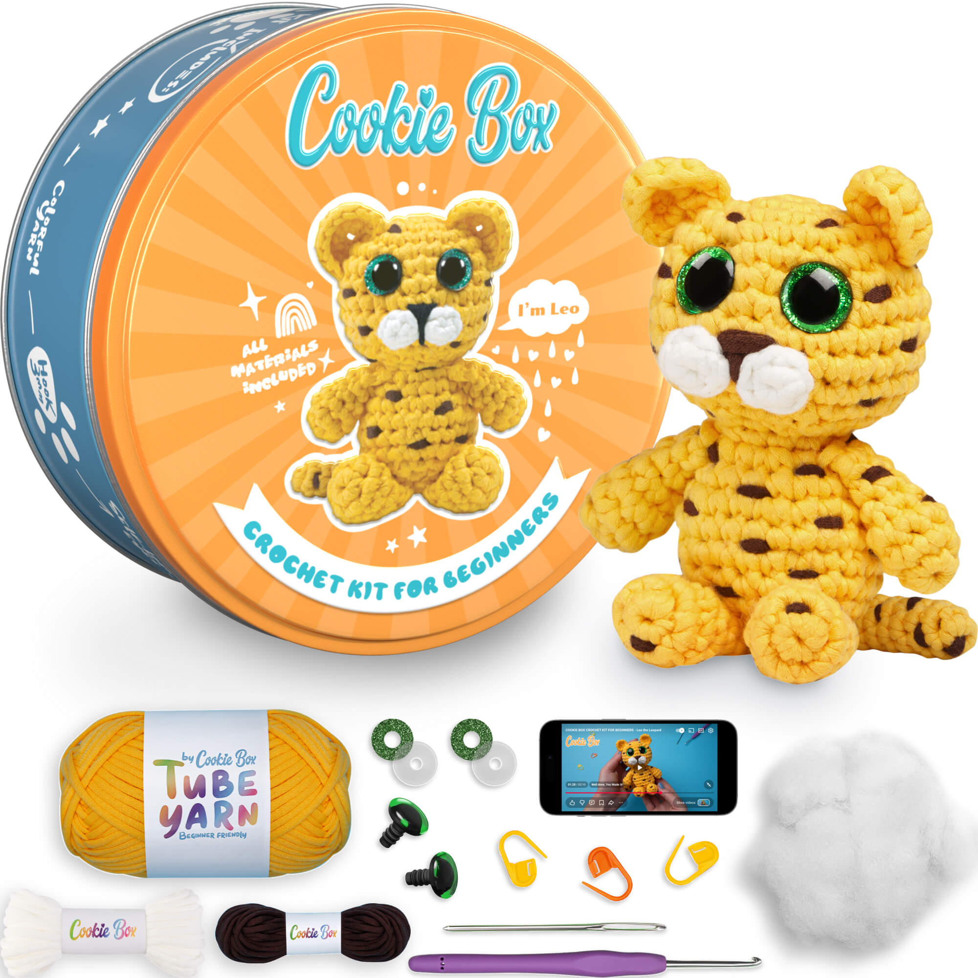 Cookie Box Crochet Kit for Beginners – Leopard Leo